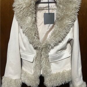 Le Lis Cream Teddy Jacket with Faux Fur Trim